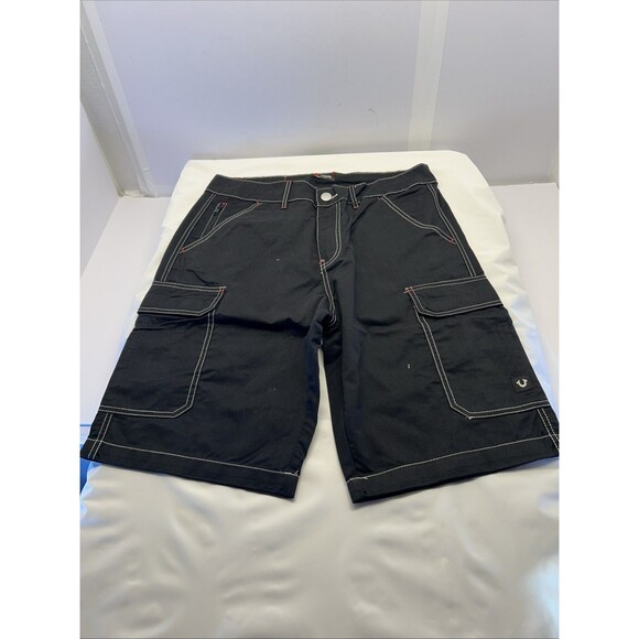 True Religion Cargo Shorts Knee Length Jet Black SZ 34 Men New w/Tags - Picture 1 of 7